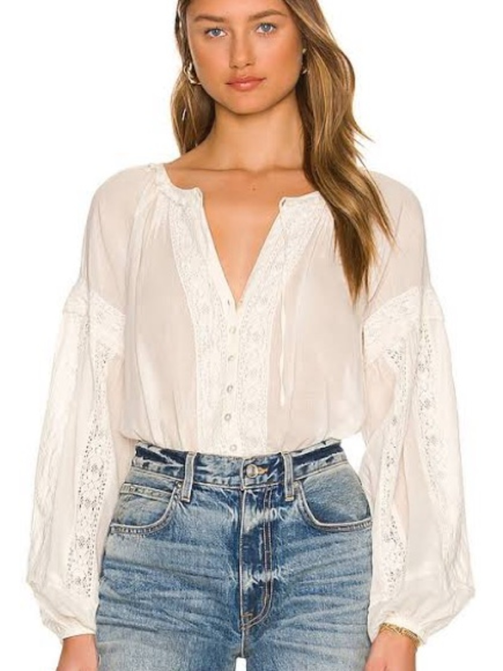 Spell & The Gypsy Magnolia Cream Crochet Lace-Trim Peasant Blouse